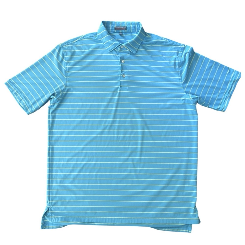 Peter Millar Summer Comfort Polo Shirt Mens Large Blue White Stripe Golf Casual